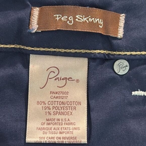 Paige Peg Skinny Dark Wash Mid Rise Tall Denim Jeans - Picture 16 of 16